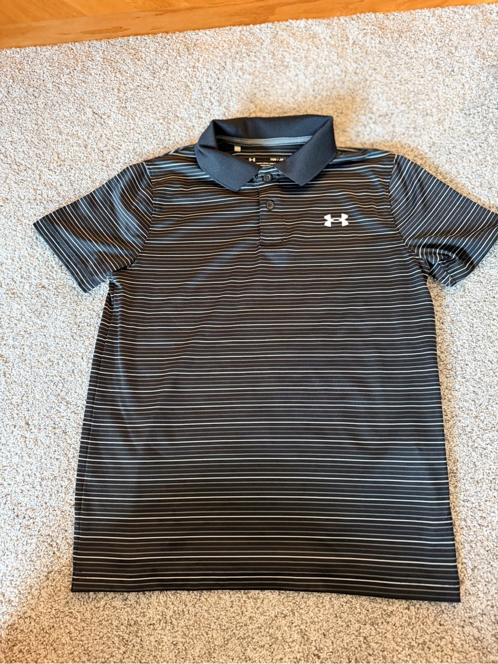 Under Armour Black Polo with White Stripe boys Med